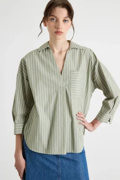 Camicia ampia in popeline - Verde
