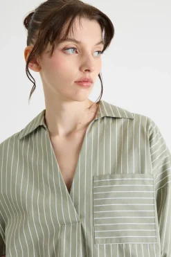 Camicia ampia in popeline - Verde