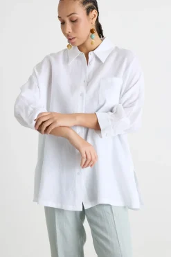 Camicia ampia in tela - Bianco