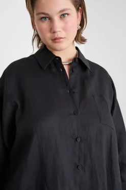 Camicia ampia in tela - Nero