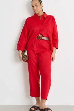 Camicia ampia in tela - Rosso