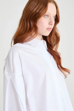 Camicia asimmetrica con maniche a pieghe - Bianco