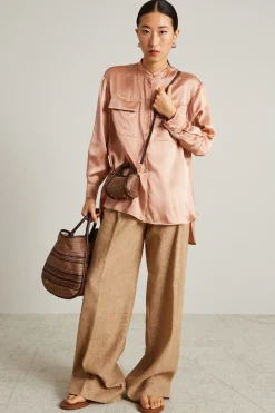 Camicia asimmetrica in raso - Rosa Antico