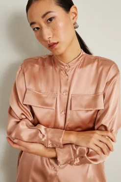Camicia asimmetrica in raso - Rosa Antico