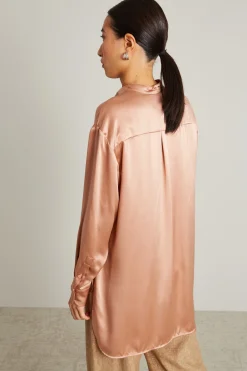 Camicia asimmetrica in raso - Rosa Antico