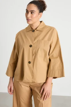 Camicia boxy con fondo ampio - Cammello