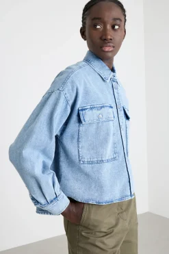 Camicia boxy con fondo asimmetrico - Azzurro