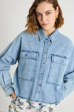 Camicia boxy con fondo asimmetrico - Azzurro