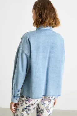 Camicia boxy con fondo asimmetrico - Azzurro