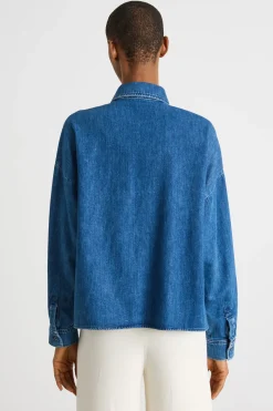 Camicia boxy con fondo asimmetrico - Azzurro
