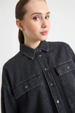 Camicia boxy con fondo asimmetrico - Nero