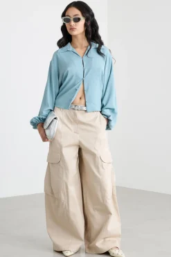Camicia boxy con maniche ampie - Azzurro