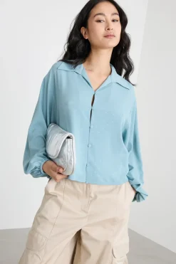 Camicia boxy con maniche ampie - Azzurro