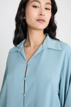 Camicia boxy con maniche ampie - Azzurro