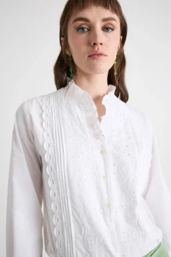 Camicia boxy con ricami - Bianco