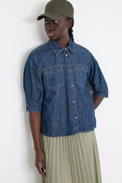 Camicia boxy con tasche - Blu