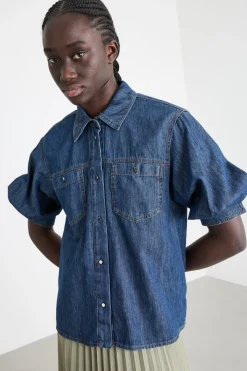Camicia boxy con tasche - Blu