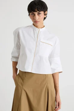 Camicia boxy fit in popeline - Bianco Cammello