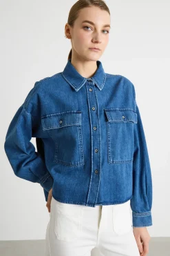 Camicia boxy in jeans - Blu