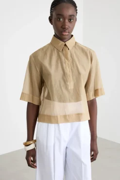 Camicia boxy in mussola - Cammello