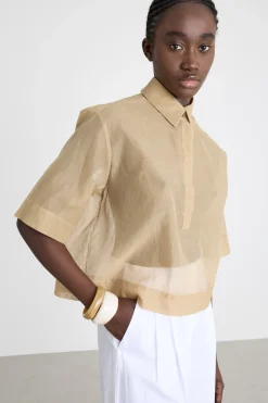 Camicia boxy in mussola - Cammello