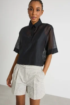 Camicia boxy in mussola - Nero