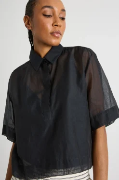 Camicia boxy in mussola - Nero