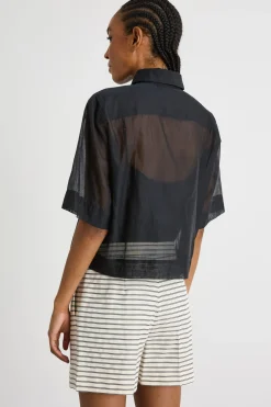 Camicia boxy in mussola - Nero