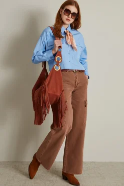 Camicia boxy in popeline a righe - Celeste
