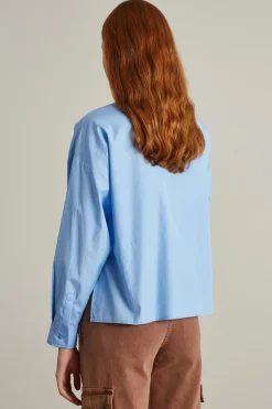 Camicia boxy in popeline a righe - Celeste