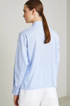 Camicia boxy in popeline a righe - Celeste Bianco