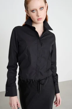 Camicia boxy in popeline - Nero