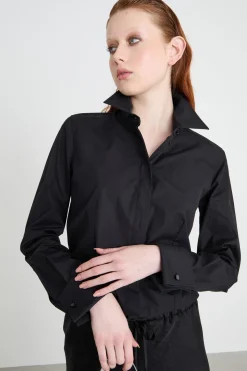 Camicia boxy in popeline - Nero