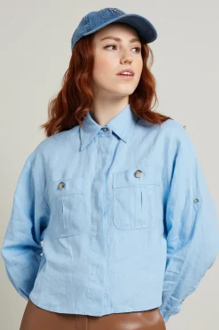 Camicia boxy in puro lino - Azzurro
