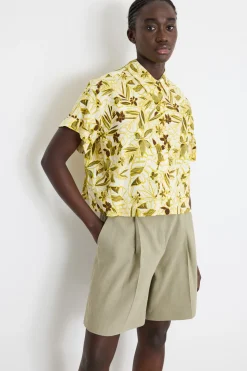 Camicia boxy in tela fantasia - Bianco Giallo Verde