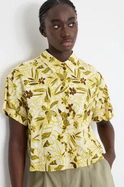 Camicia boxy in tela fantasia - Bianco Giallo Verde