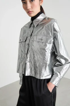 Camicia boxy lamé - Argento