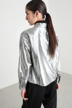 Camicia boxy lamé - Argento
