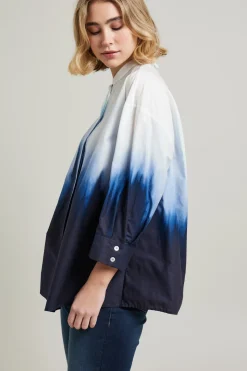 Camicia collo alla coreana - Bianco Blu