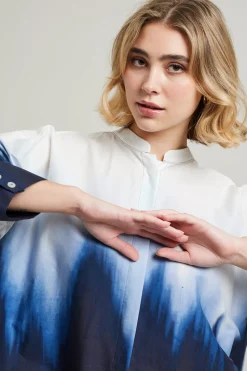 Camicia collo alla coreana - Bianco Blu