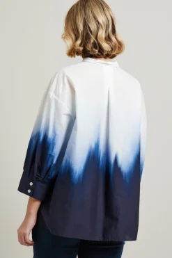 Camicia collo alla coreana - Bianco Blu