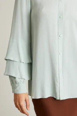 Camicia con balze sulle maniche - Azzurro Pastello