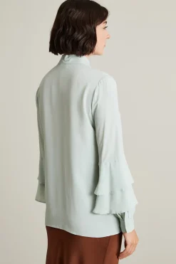 Camicia con balze sulle maniche - Azzurro Pastello