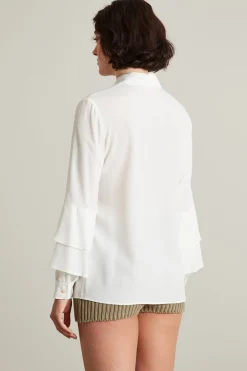 Camicia con balze sulle maniche - Bianco