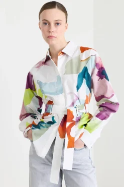 Camicia con cintura - Bianco Arancione Rosa