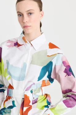 Camicia con cintura - Bianco Arancione Rosa