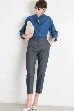 Camicia con colletto alla coreana - Blu