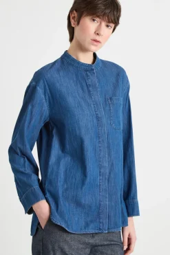Camicia con colletto alla coreana - Blu