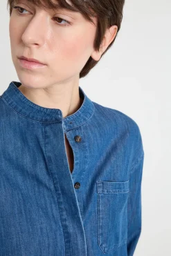 Camicia con colletto alla coreana - Blu
