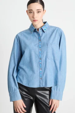 Camicia con colletto ricamato - Azzurro